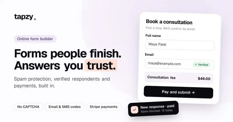 Preview image for Tapzy: free forms, zero spam, real answers