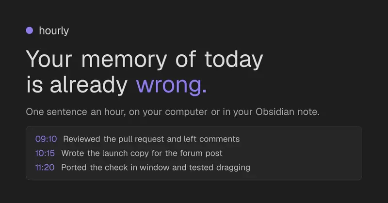 Preview image for Hourly: one honest sentence every hour